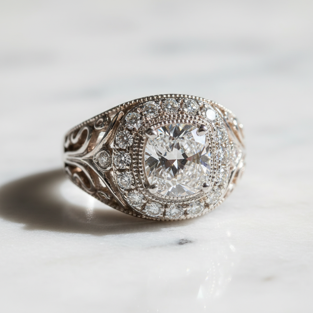 Estate 925 sterling silver diamond dinner ring